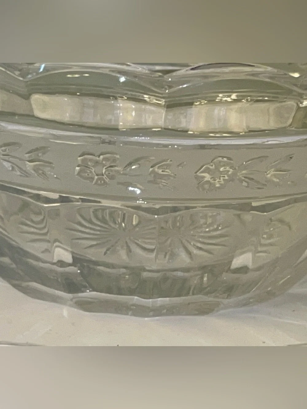 Floral Clear Lead Crystal Depression Glass Serving Bowl  Vintage MCM